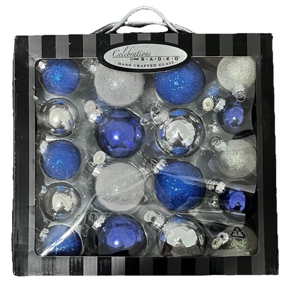 Celebrations by Radko Hand Crafted Glass Ornaments Blue Silver White Set 36 - Picture 2 of 5